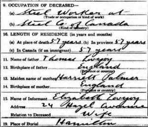 Detail from James Noah Lovejoy's Death Certificate