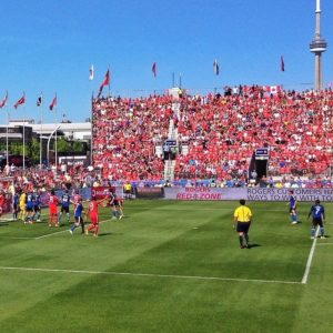 This scrum in front of the net allowed TFC to get a penalty shot where Jermaine Defoe netted a goal into the back of the net.